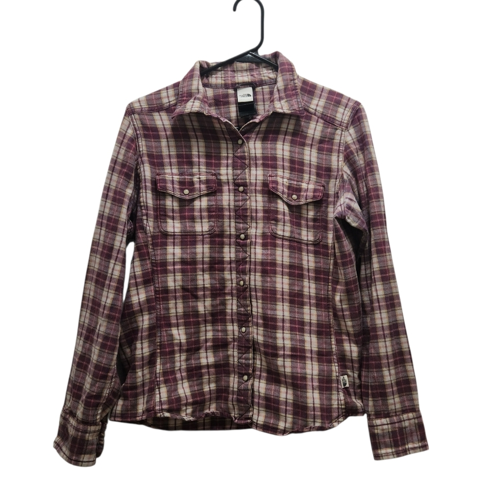 The North Face Burgundy Plaid Flannel Pearl Snap Casual Shirt Men's M